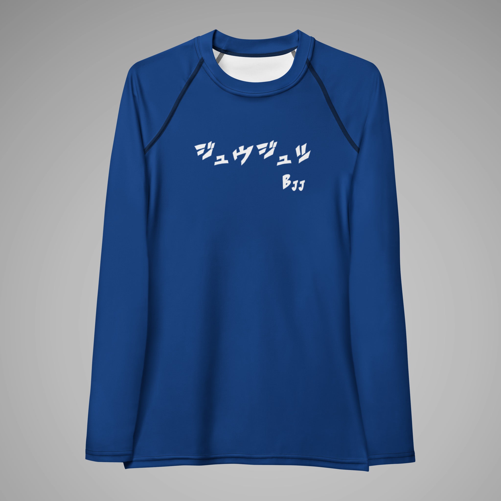 Women's BJJ Long Sleeve Rash Guard - BJJ KATAKANA_Dark Cerulean_Front_1