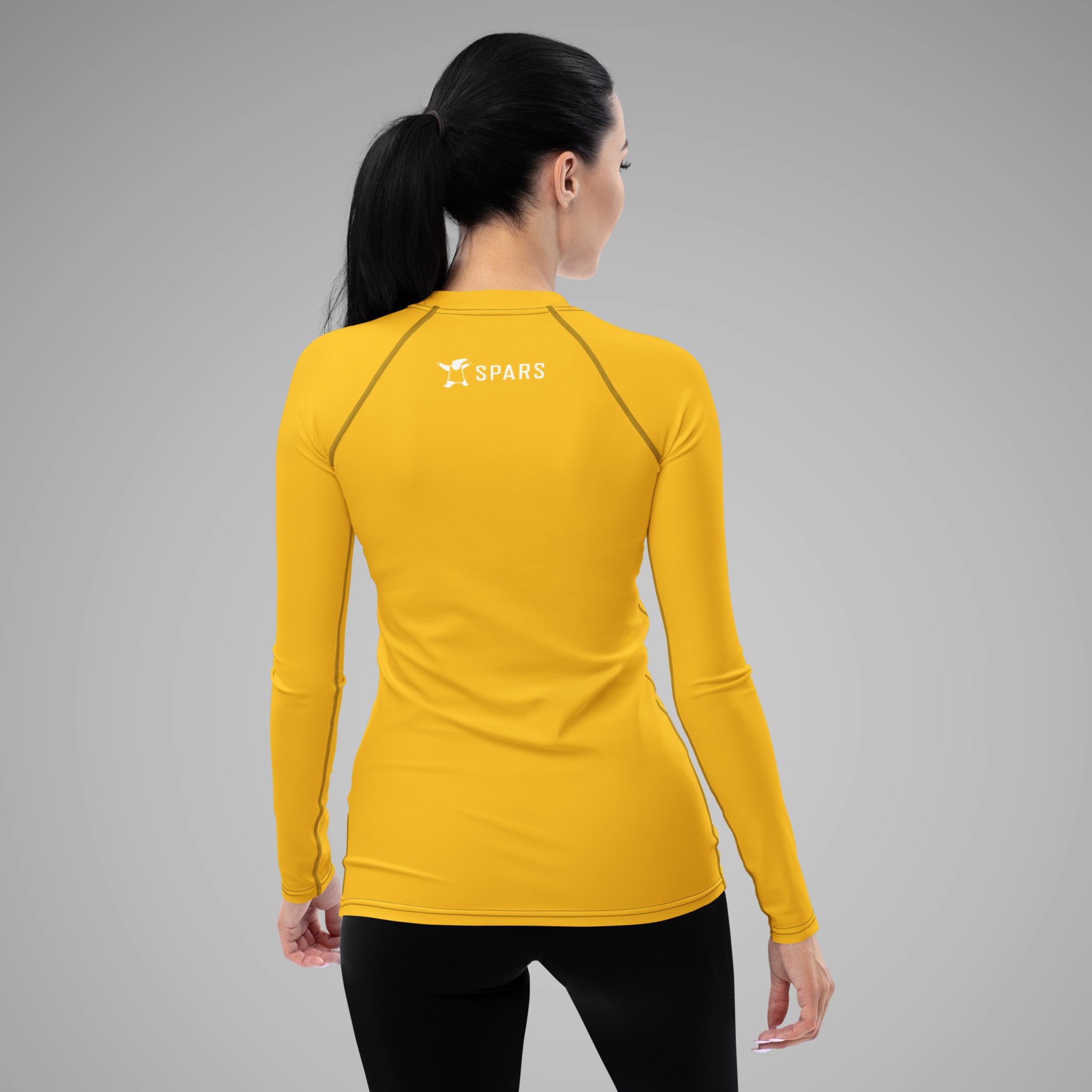 Women's BJJ Long Sleeve Rash Guard - BJJ KATAKANA_Yellow_Back_2