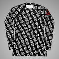 Women's BJJ Long Sleeve Rash Guard TOO MUCH KANJI Black/White Front view 1