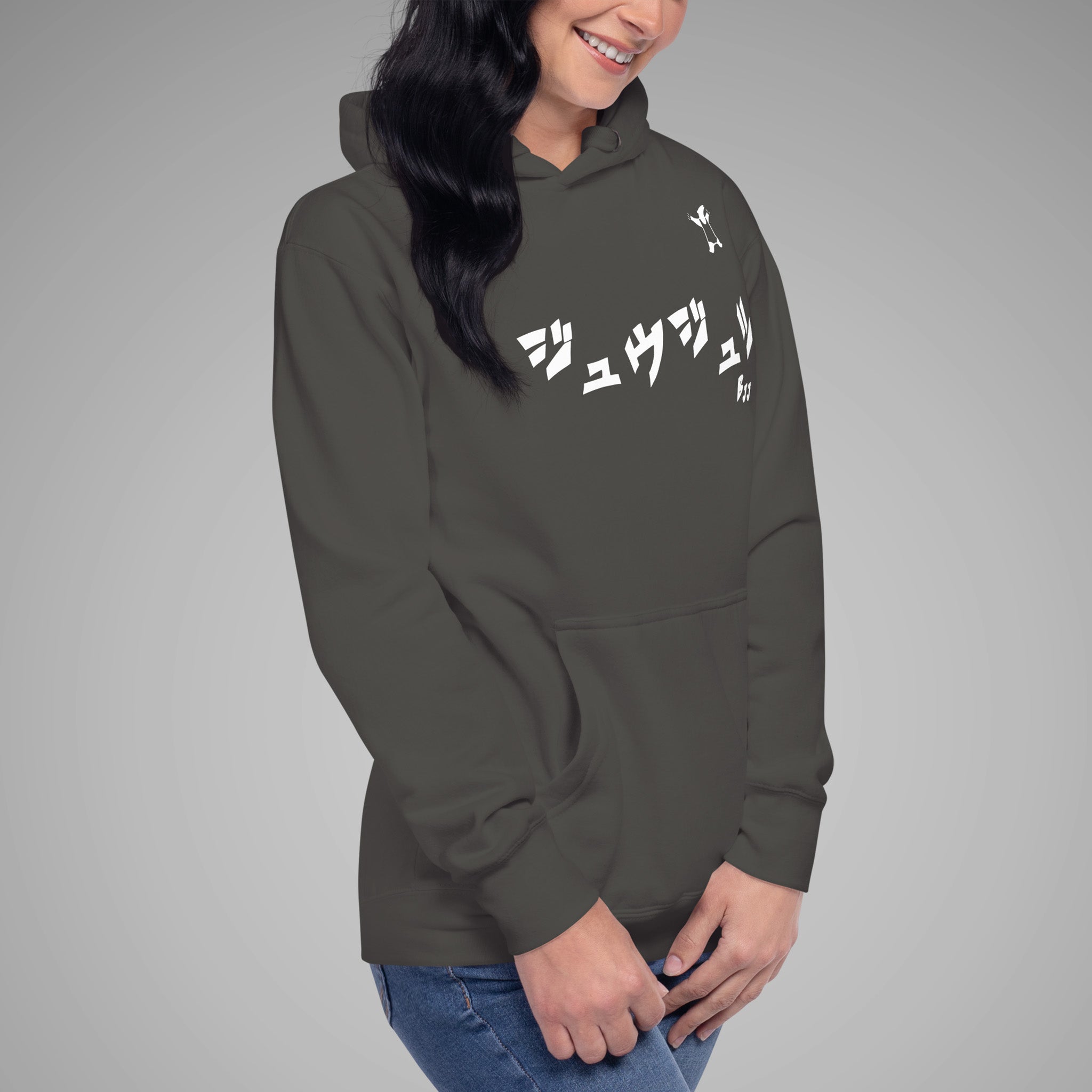 Women's Premium Pullover Hoodie BJJ KATAKANA Vintage Black Right Front view 1