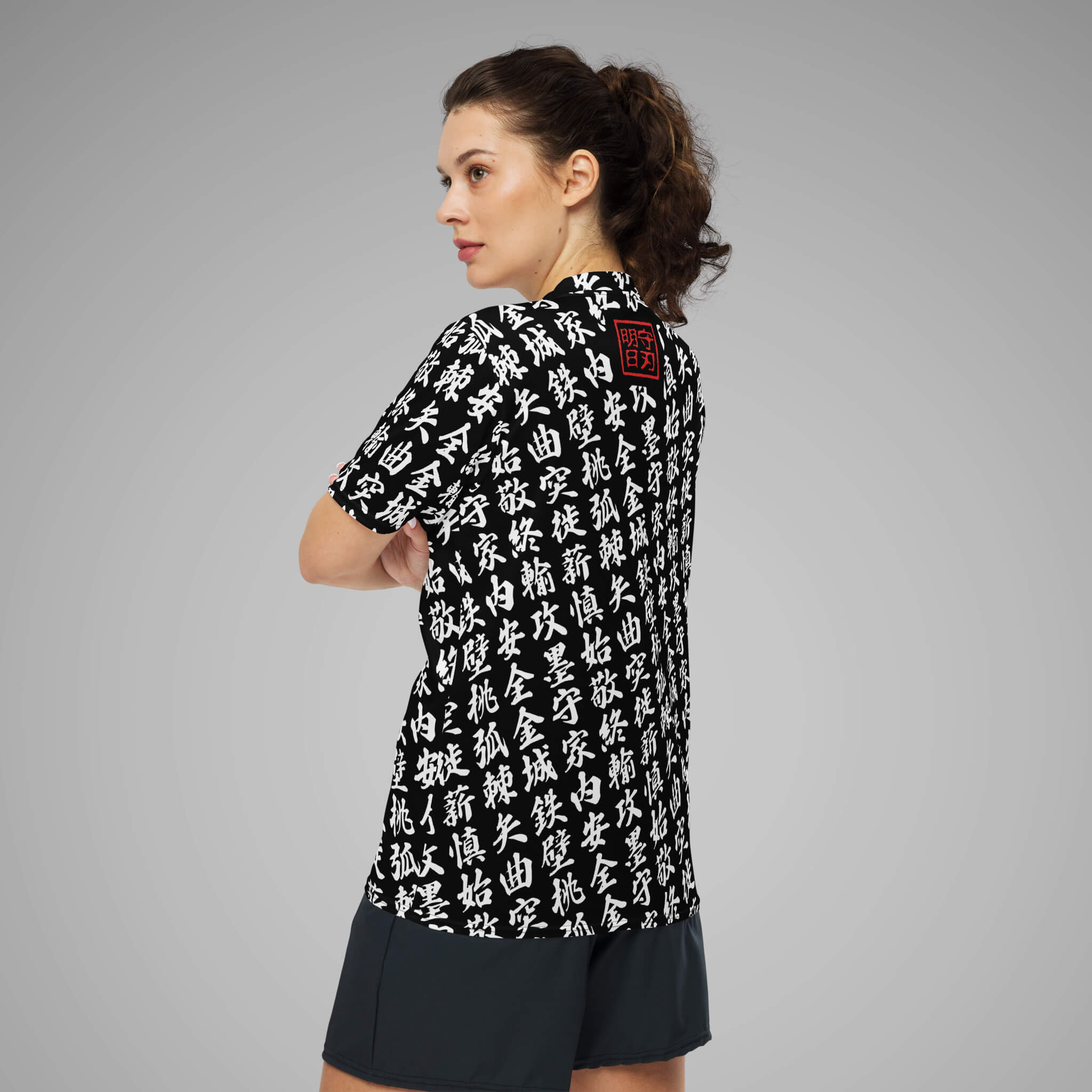 Women's Sports Jersey TOO MUCH KANJI Black/White Left View 1