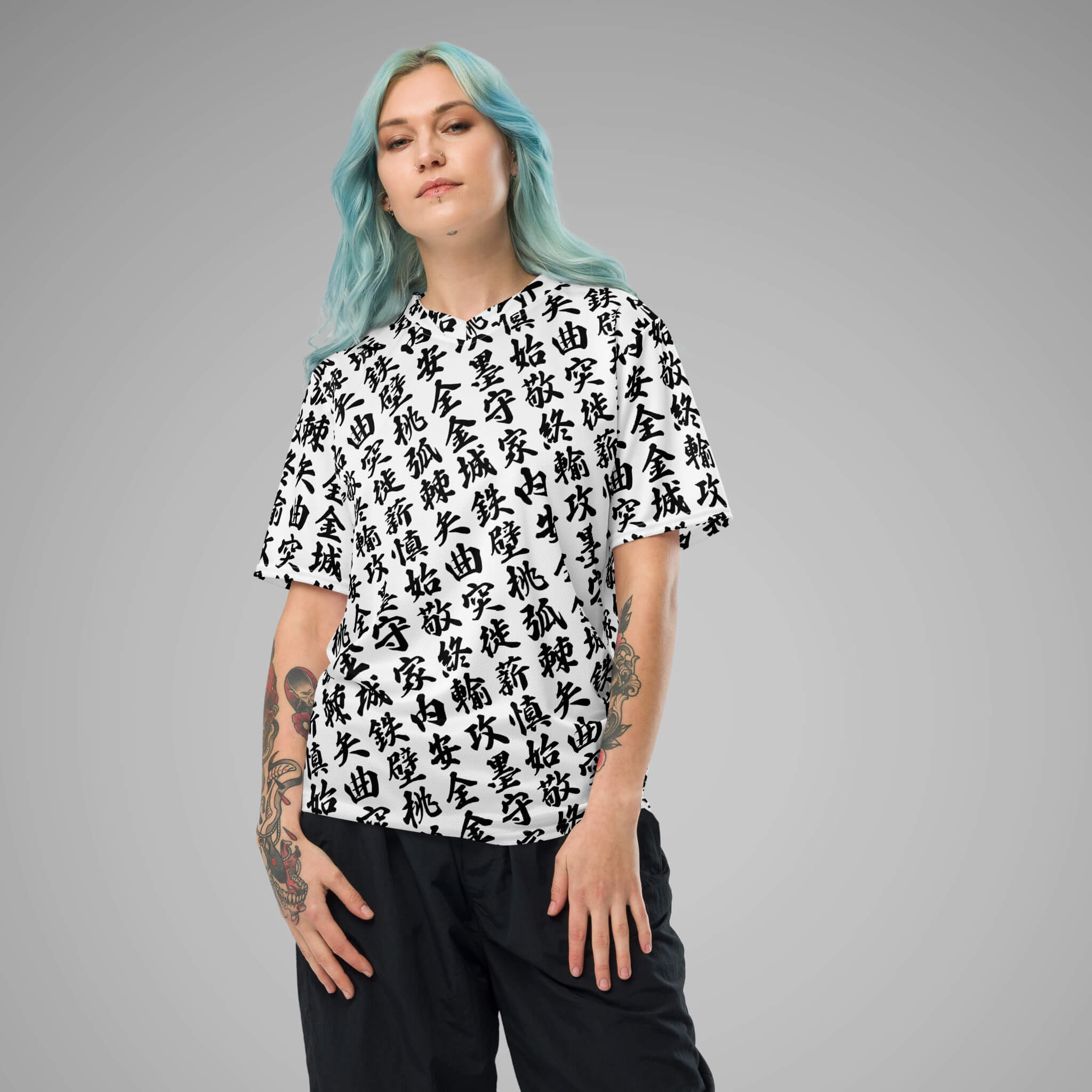 Women's Sports Jersey TOO MUCH KANJI White/Black Front View 2