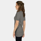 Woman wearing the Women’s BJJ KATAKANA Daily Tee in Charcoal, left side view