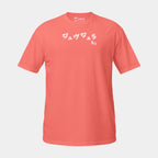 Women’s BJJ KATAKANA Daily Tee in Coral Silk, front view with white BJJ katakana chest design