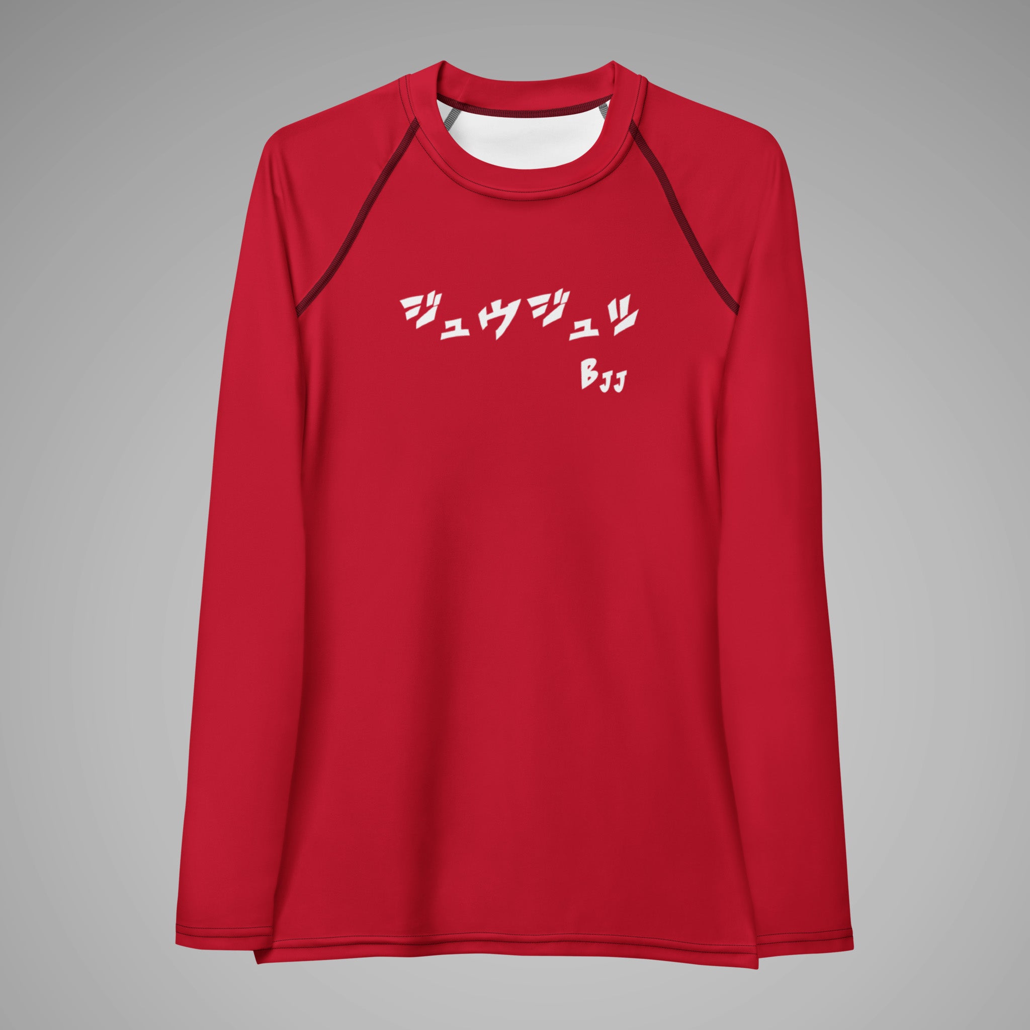 Women's BJJ Long Sleeve Rash Guard - BJJ KATAKANA_Red_Front_1
