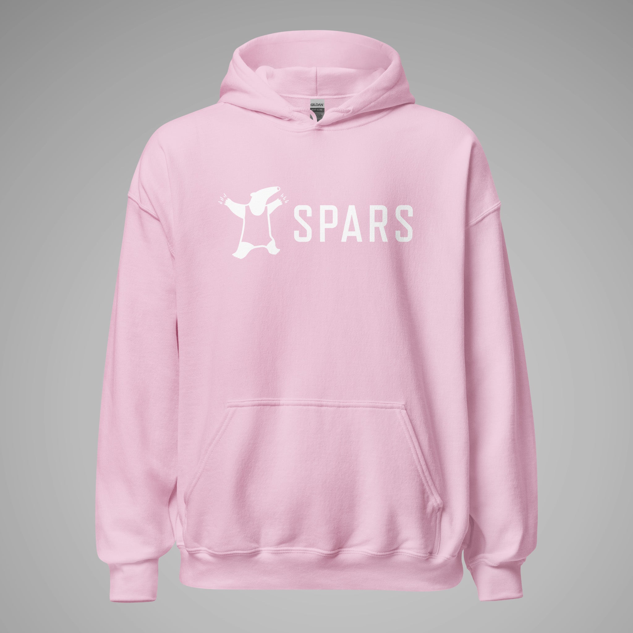 men_women_unisex_SPARS_SPARS_Logo_Basic_Hoodie_light_pink_front_view_1