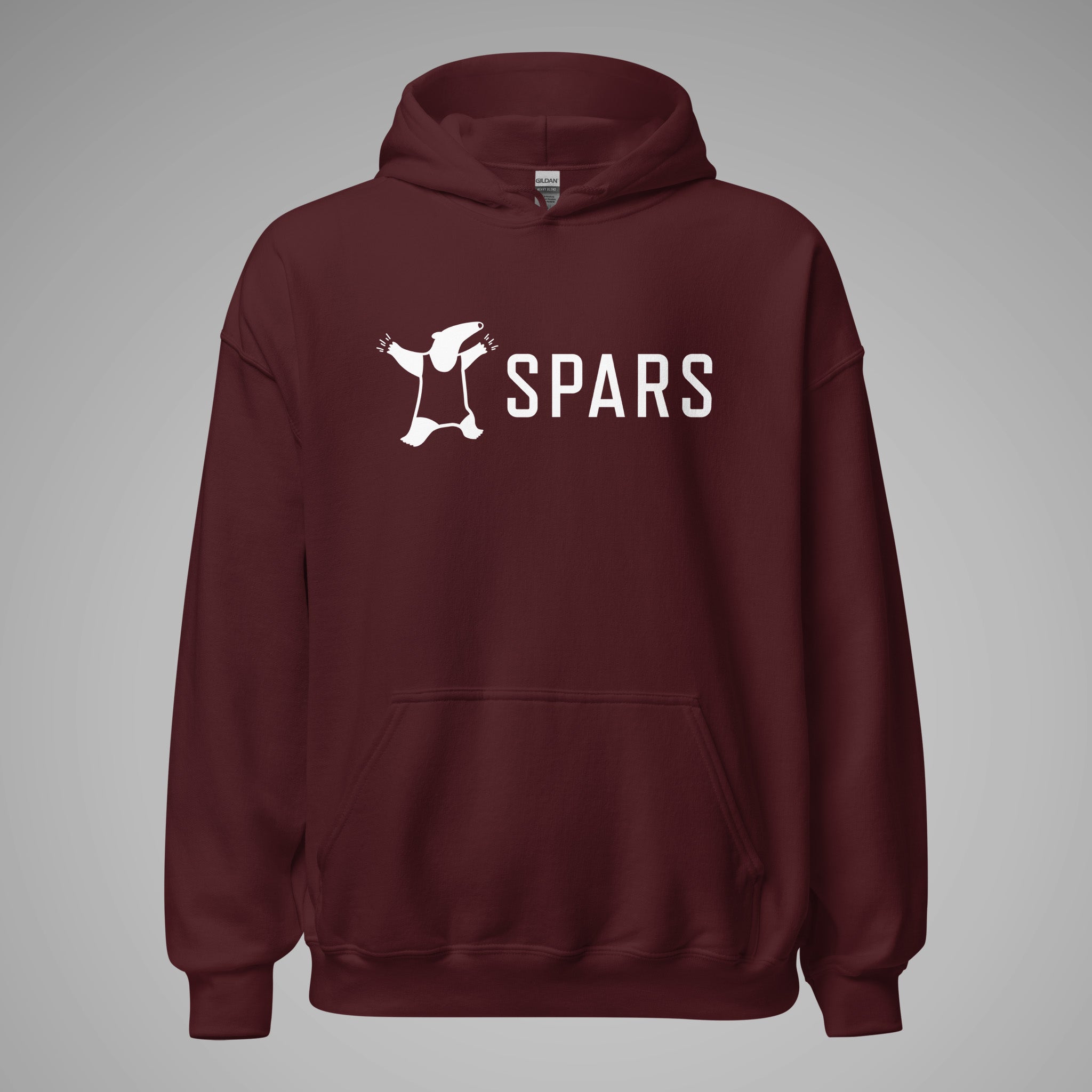 men_women_unisex_SPARS_SPARS_Logo_Basic_Hoodie_maroon_front_view_1