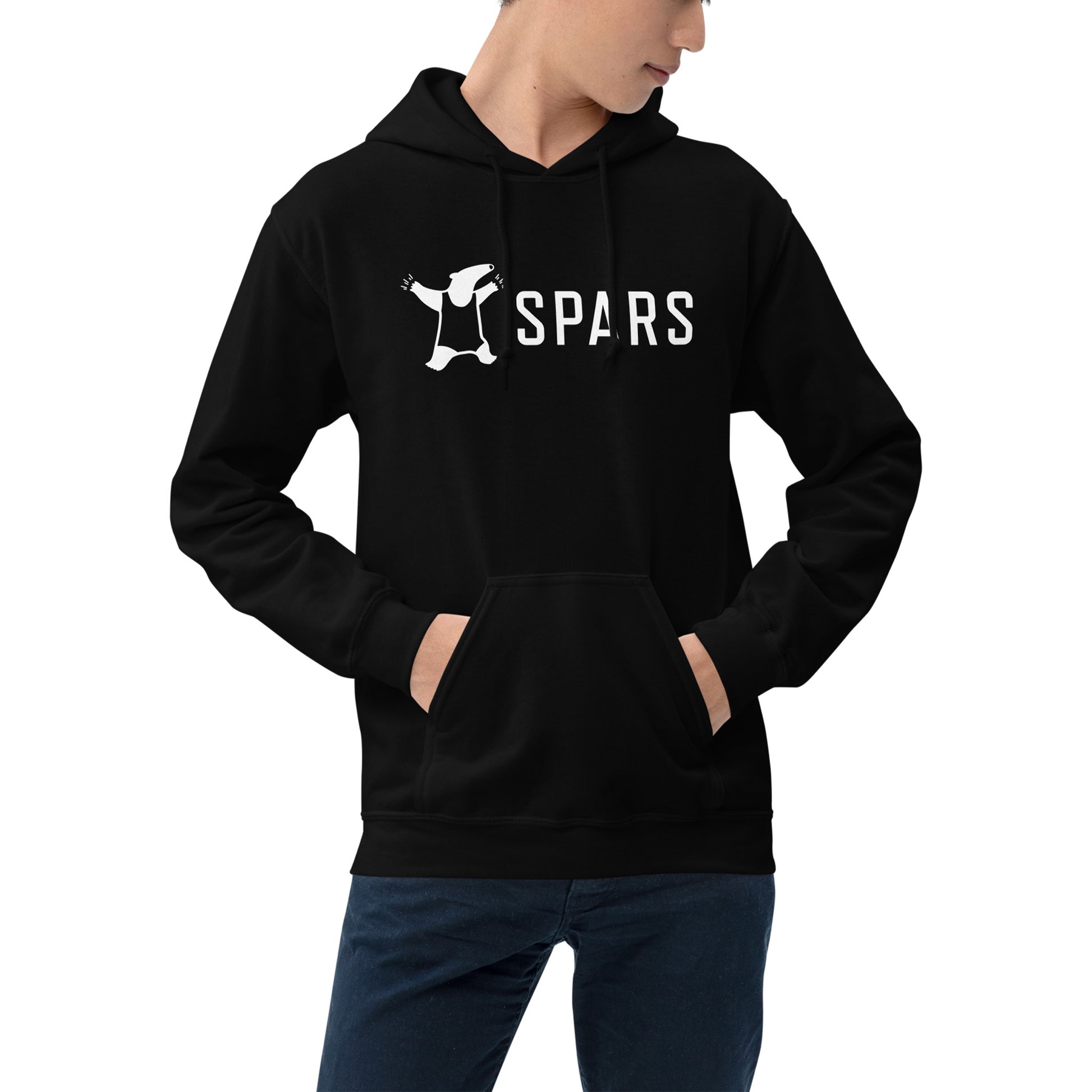 Unisex black SPARS logo hoodie - front placement