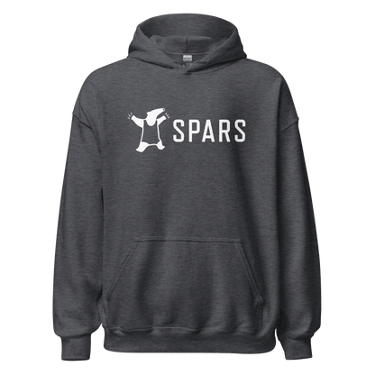 Unisex dark heather SPARS logo hoodie - front placement